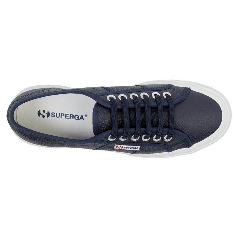 Superga Navy Tumbled Leather Trainers S009VH0_070 Top