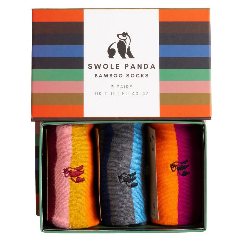 Swole Panda Bamboo Socks Multi Stripe Gift Box of 3 SP028-3-10-L main