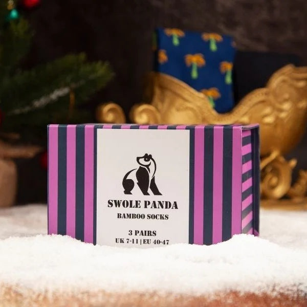 Swole Panda Bamboo Socks Navy Stripe Gift Box of 3 SP028-3-03-L lifestyle