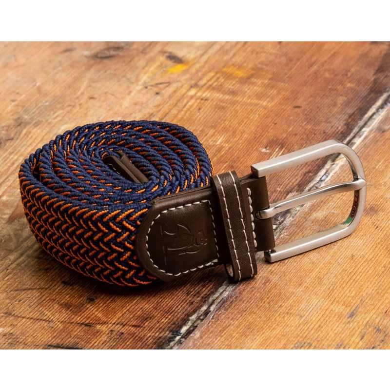 Swole Panda Repreve Fine Weave Belt Orange On Blue lifestyle