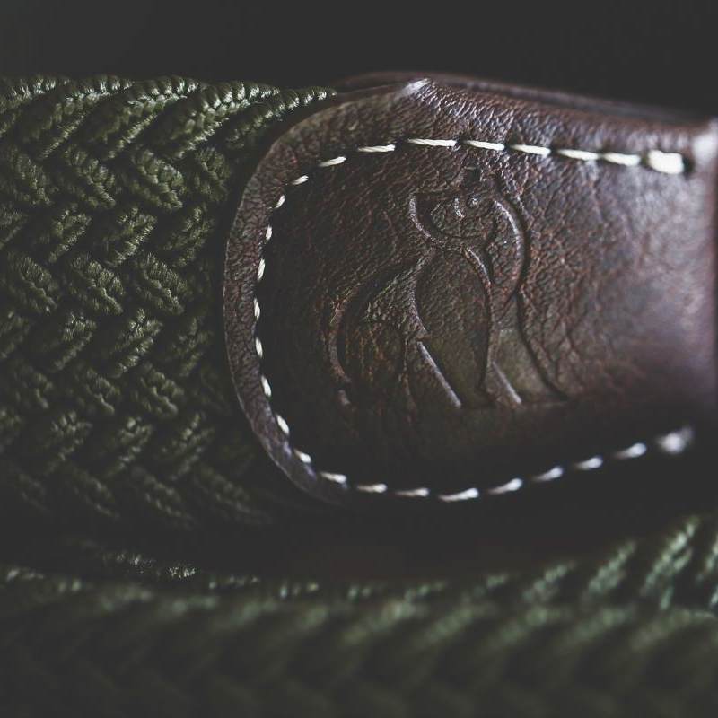 Swole Panda Repreve Woven Belt Khaki Green SP-RWB-07 leather finishing detail