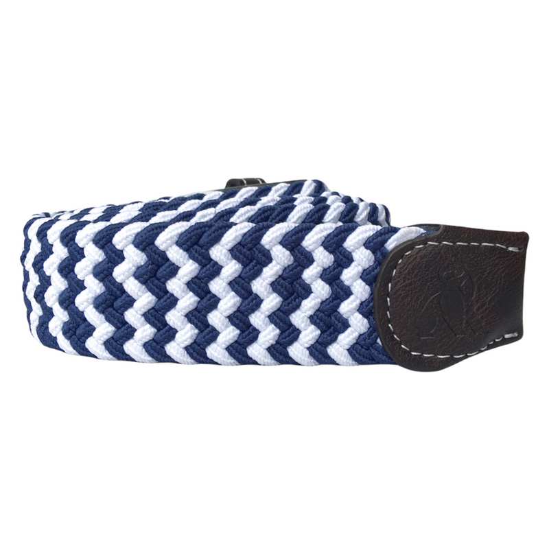 Swole Panda Repreve Woven Belt Navy & White Zigzag SP-RWB-27 rolled up side