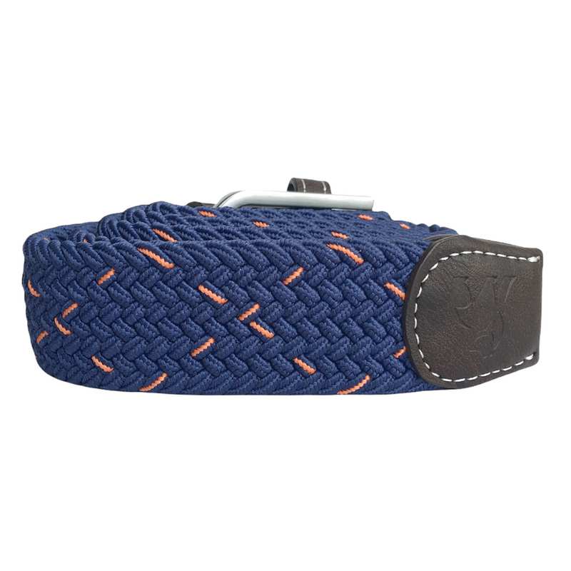 Swole Panda Repreve Woven Belt Navy and Orange Dash SP-RWB-23 main rolled-up side