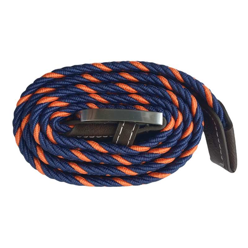 Swole Panda Repreve Woven Belt Navy and Orange Spot SP-RWB-21 rolled up