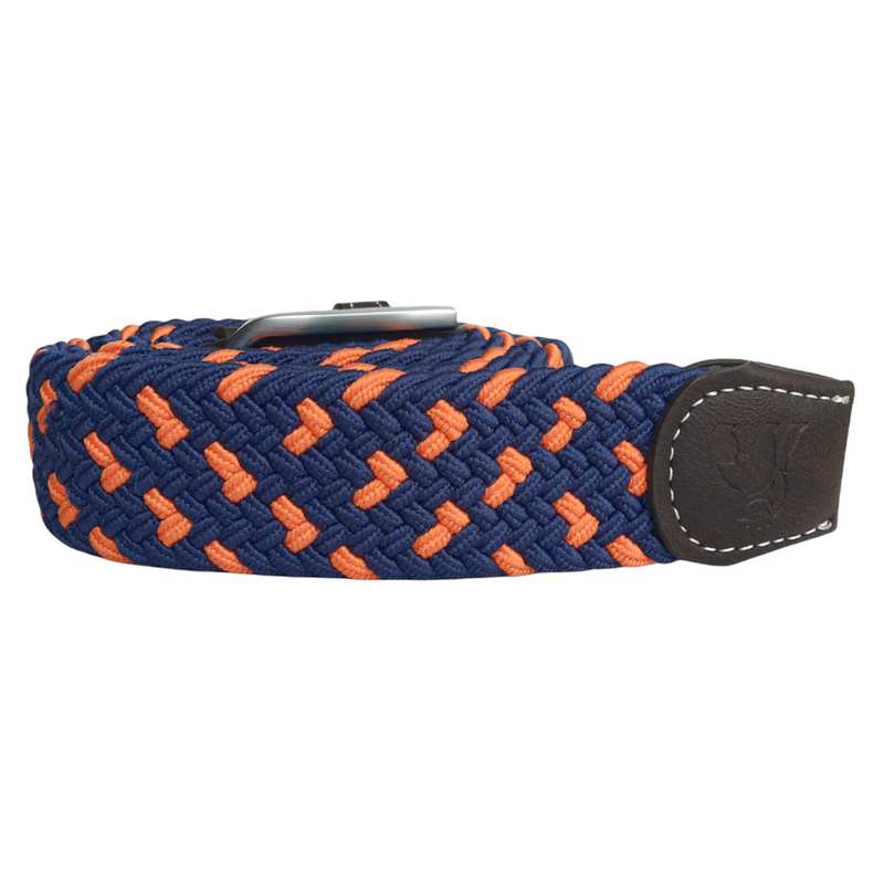 Swole Panda Repreve Woven Belt Navy and Orange Spot SP-RWB-21 rolled up side