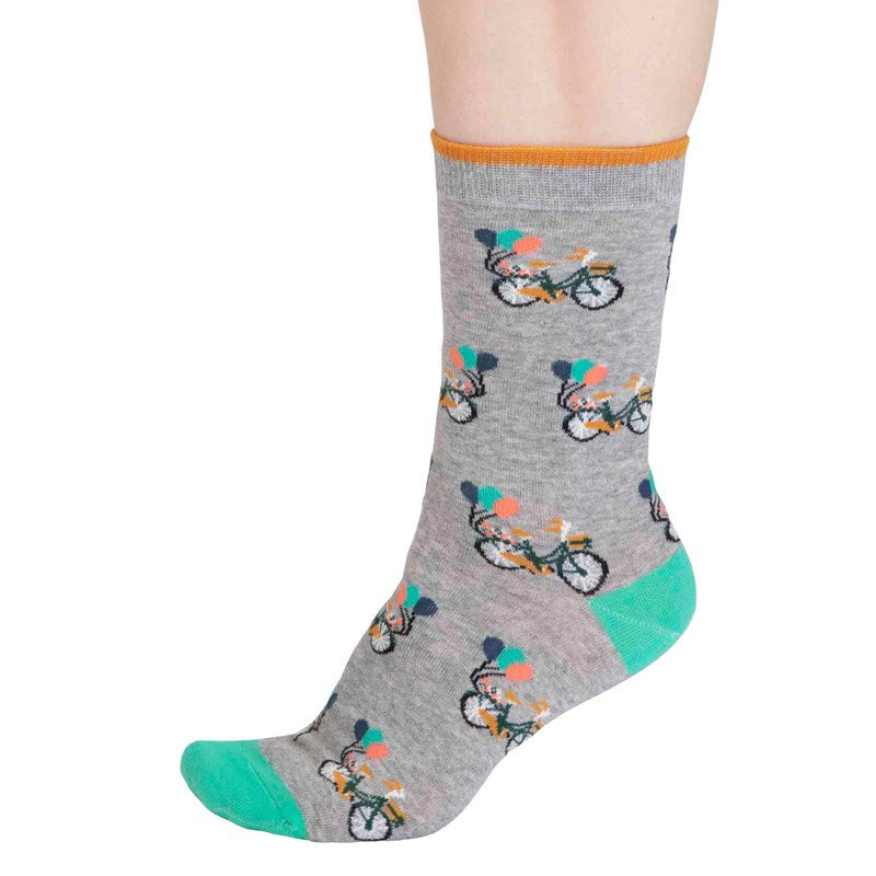 Thought Clothing Akia Organic Cotton Bike Ladies Socks Grey Marle SPW834 side