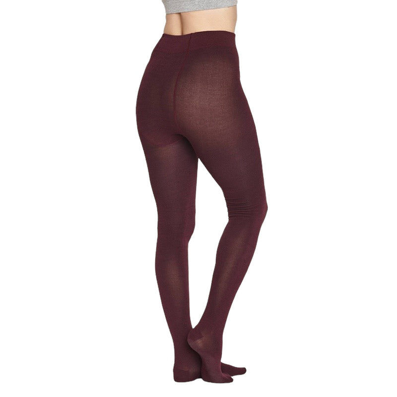 Thought Clothing Essential Bamboo Plain Tights Aubergine Red WAC3866 on model back