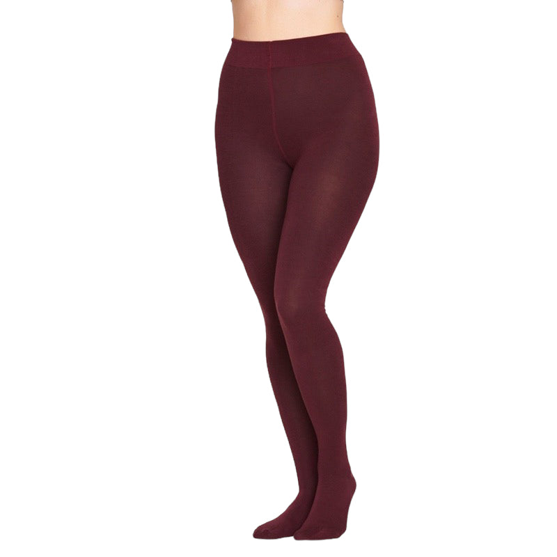 Thought Clothing Essential Bamboo Plain Tights Aubergine Red WAC3866 on model front