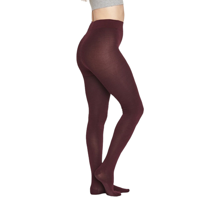Thought Clothing Essential Bamboo Plain Tights Aubergine Red WAC3866 on model side