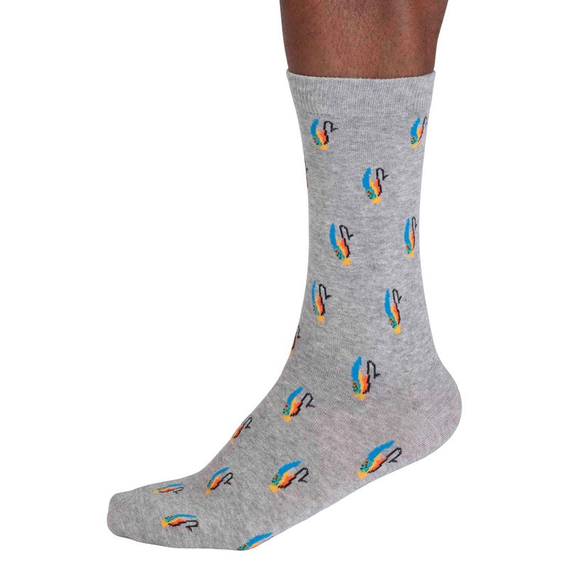 Thought Clothing Finley Organic Cotton Fly Fishing Mens Socks Grey Marle SPM845 side
