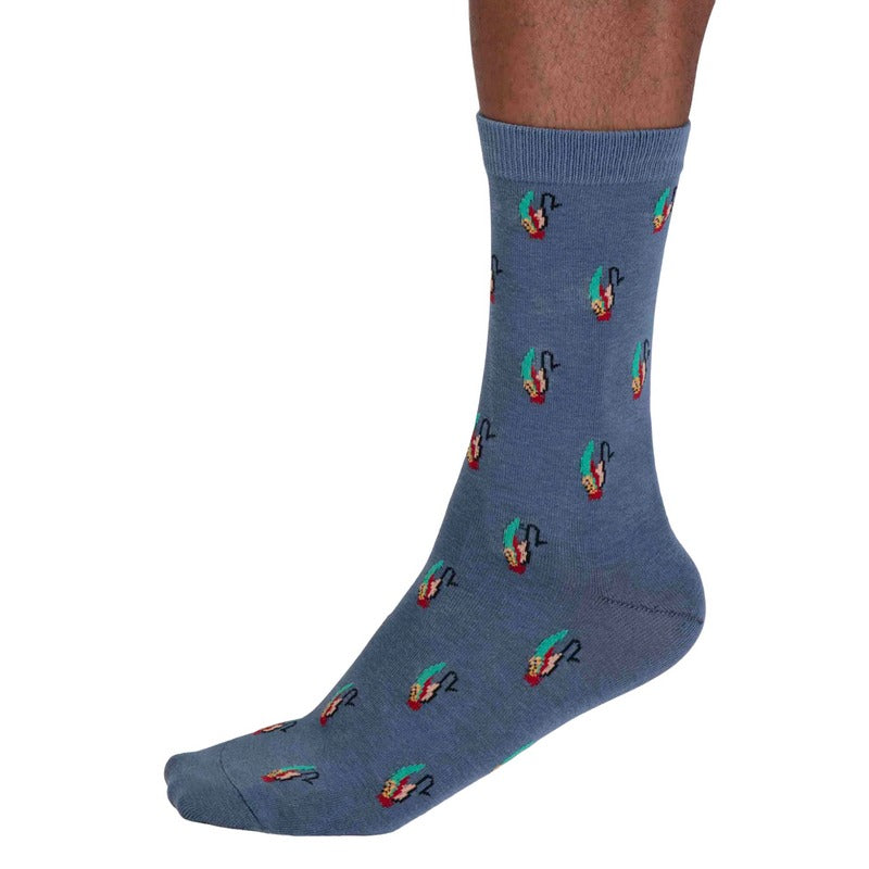 Thought Clothing Finley Organic Cotton Fly Fishing Mens Socks Misty Blue SPM845 side