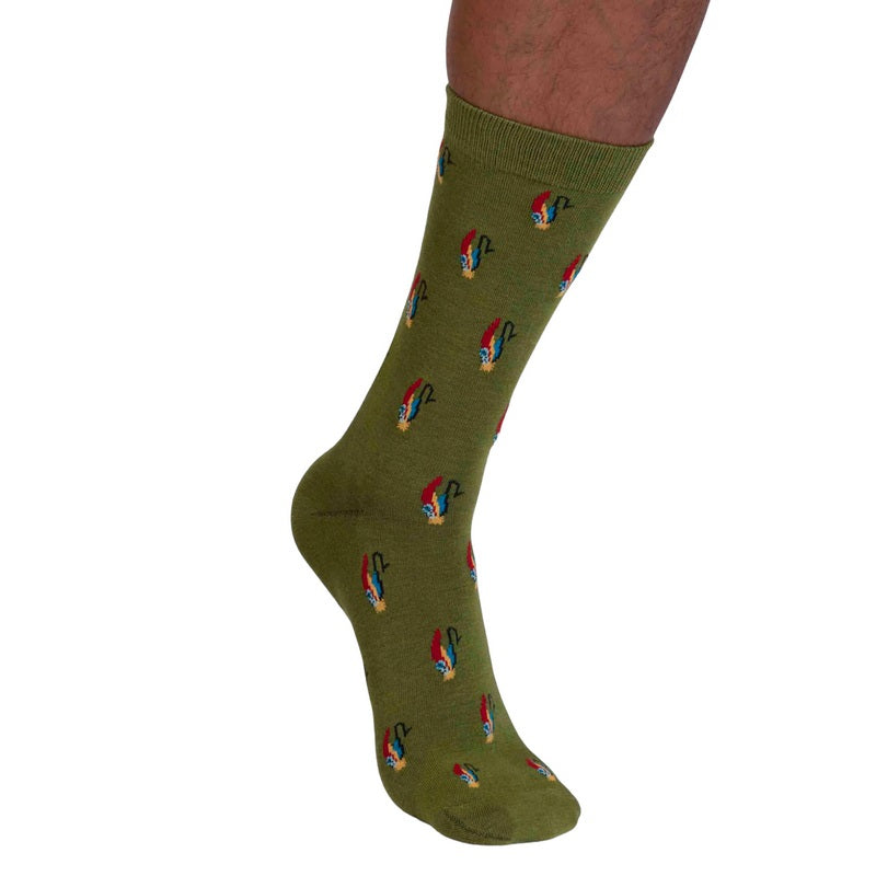 Thought Clothing Finley Organic Cotton Fly Fishing Mens Socks Moss Green SPM845 other side