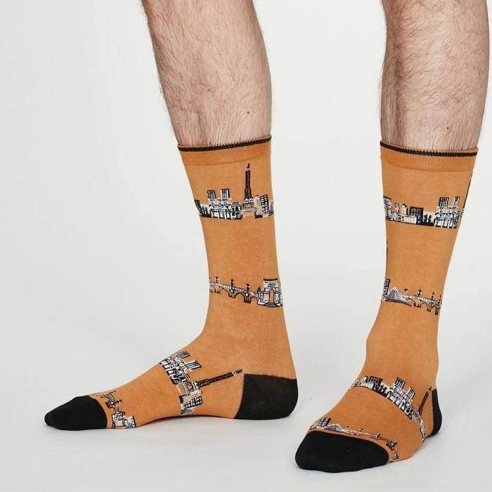 Thought Clothing Monument Cotton Mens Socks in Amber pair