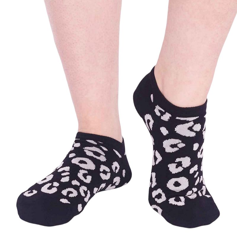 Thought Clothing Reese Leopard Ladies Bamboo Trainer Socks Black SPW779 front