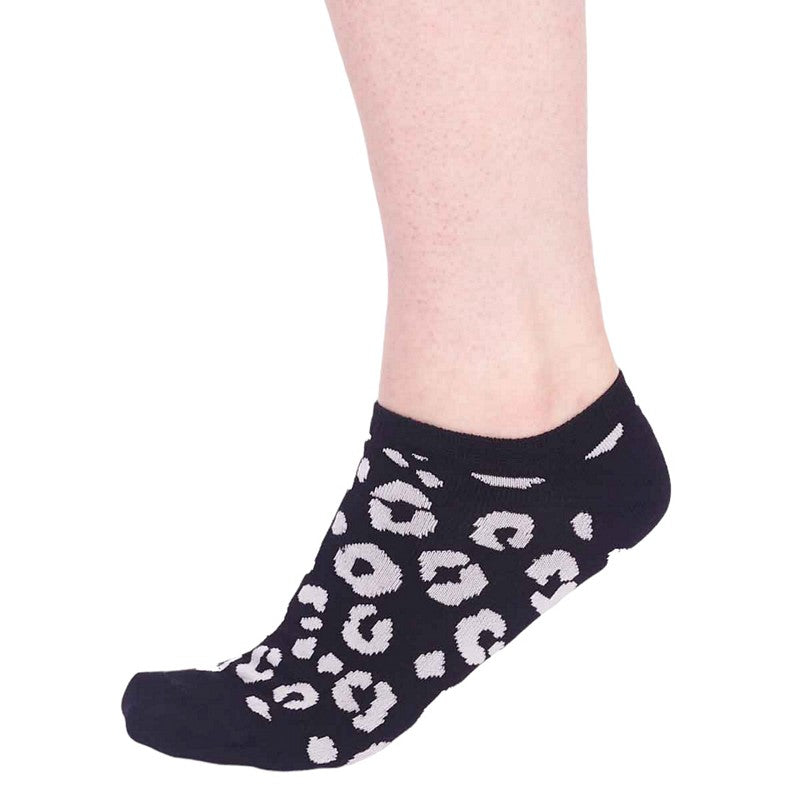 Thought Clothing Reese Leopard Ladies Bamboo Trainer Socks Black SPW779 side