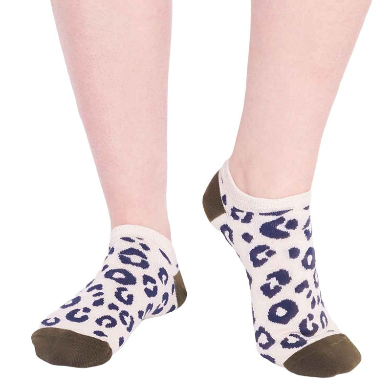 Thought Clothing Reese Leopard Ladies Bamboo Trainer Socks Cream SPW779 front
