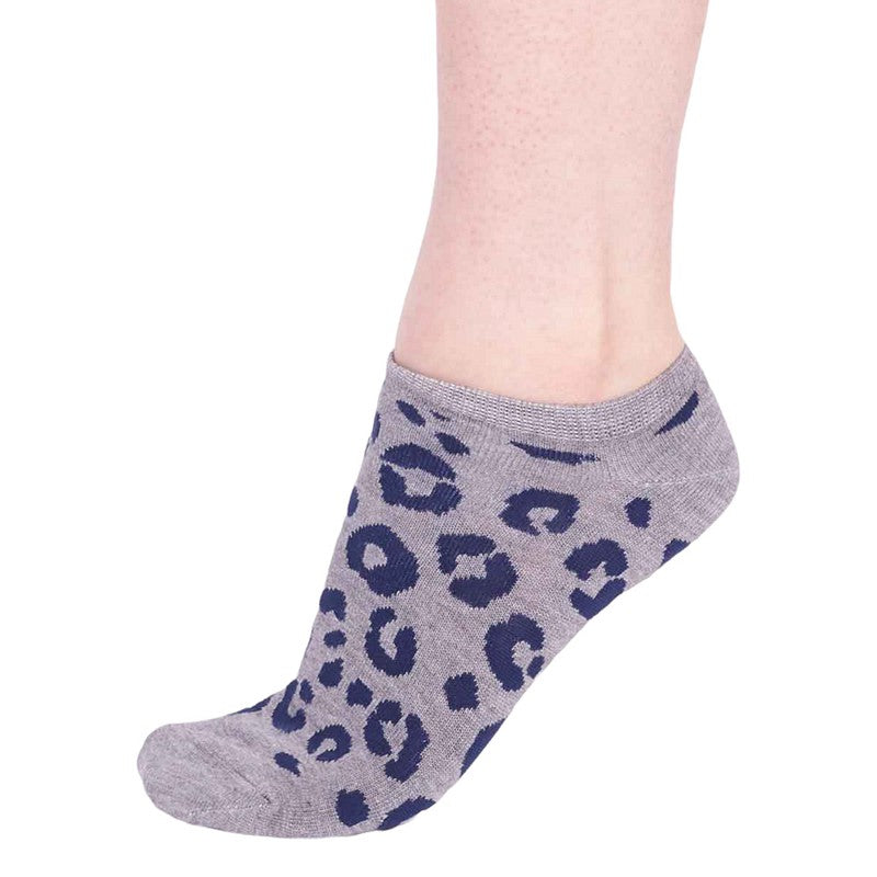 Thought Clothing Reese Leopard Ladies Bamboo Trainer Socks Grey Marle SPW779 side