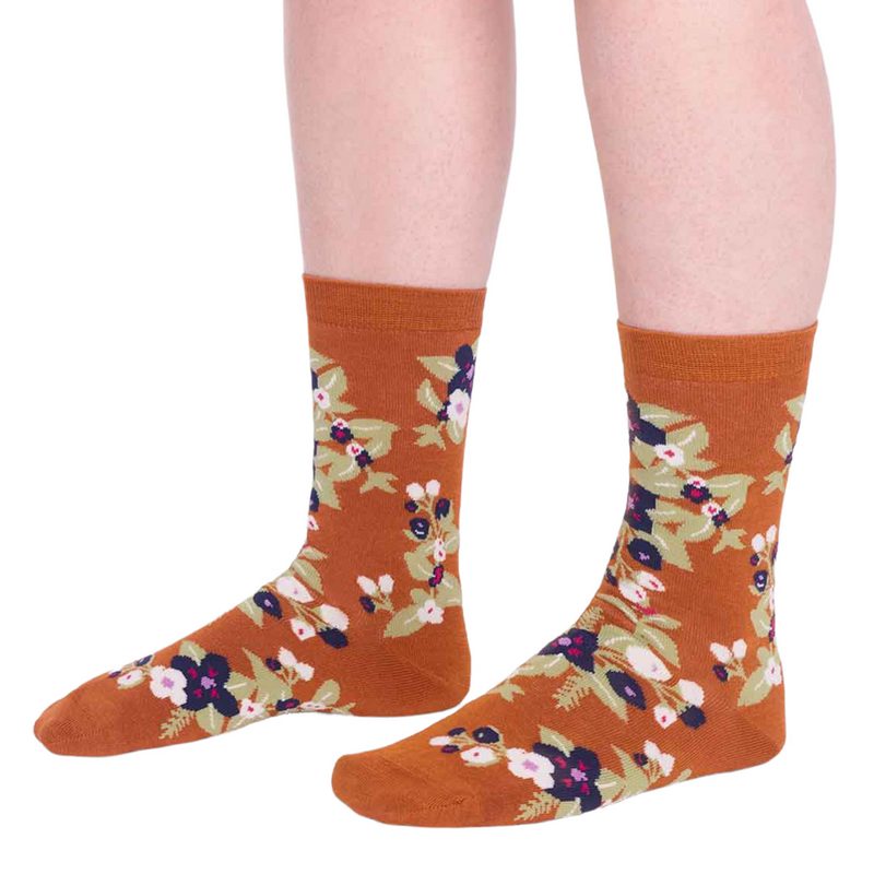 Thought Fashion Arya Floral Bamboo Socks Harvest Orange 4-7 SPW772 pair