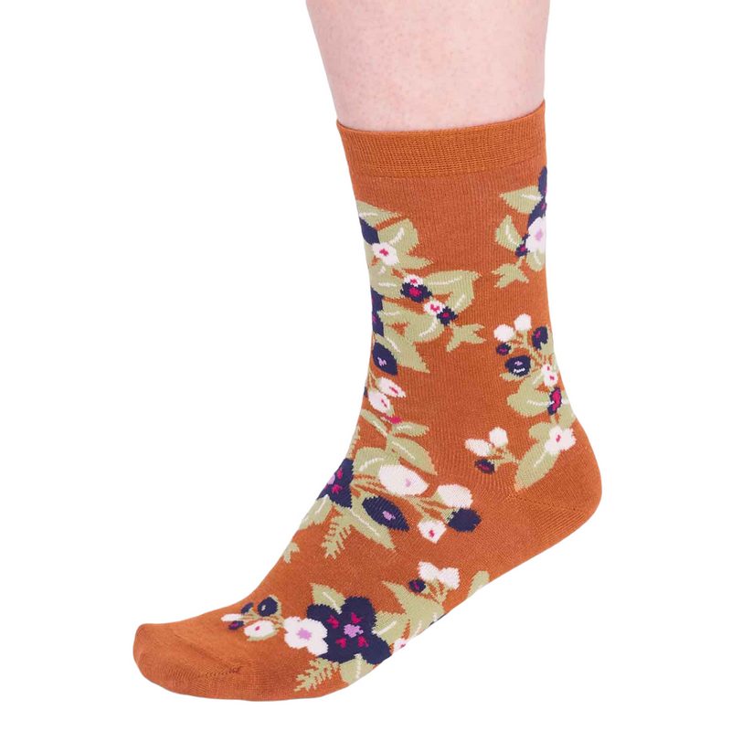 Thought Fashion Arya Floral Bamboo Socks Harvest Orange 4-7 SPW772 side