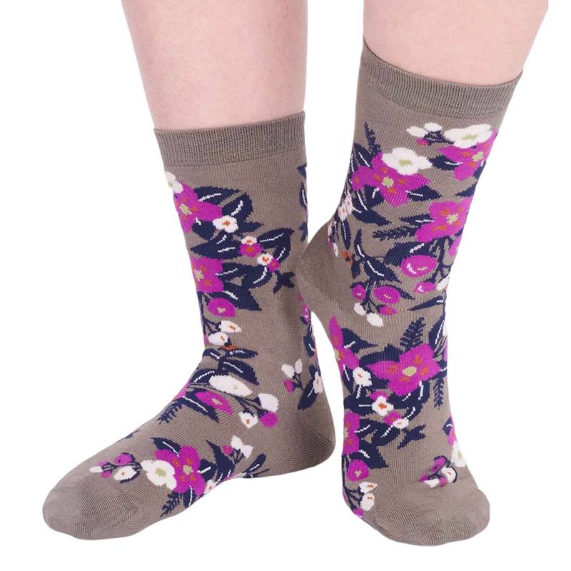 Thought Fashion Arya Floral Bamboo Socks Olive Green 4-7 SPW772 front
