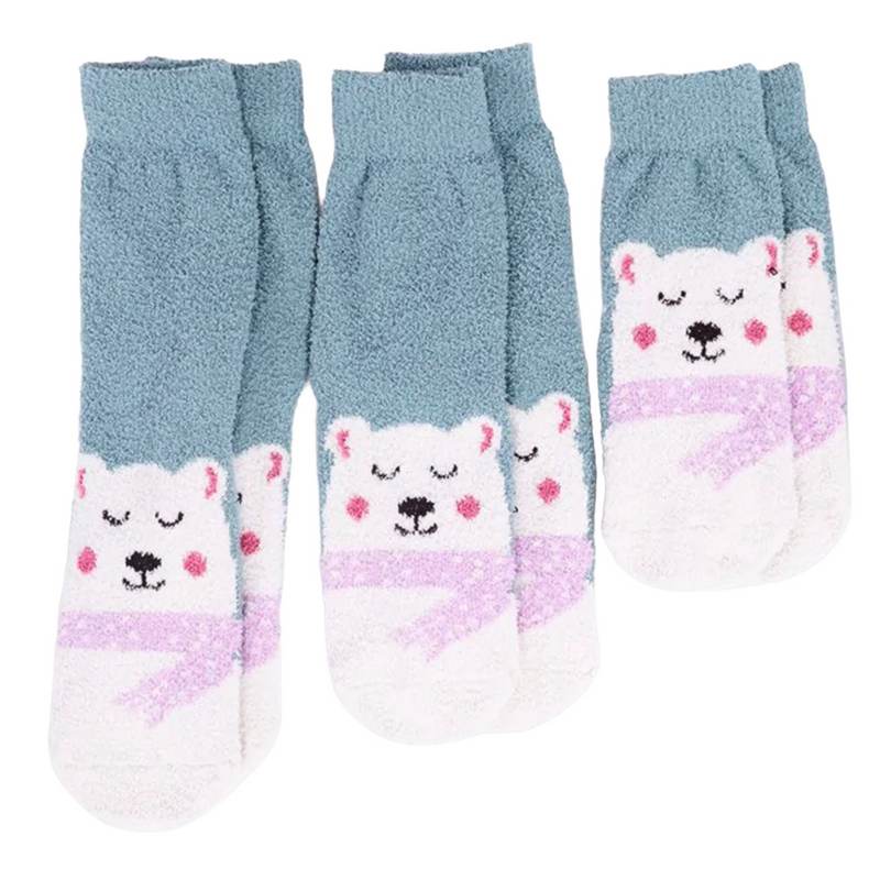 Polar Bear Fluffy Kids Socks Eucalyptus Blue