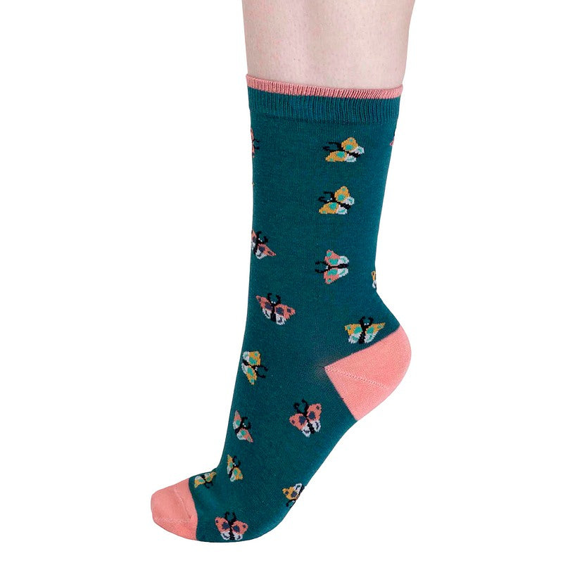 Thought Fashion Cece Organic Cotton Butterfly Socks Malachite Green SPW833 side