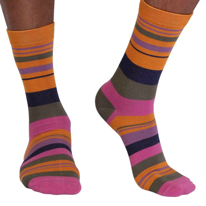 Thought Fashion Clothing Maddock Bamboo Stripe Mens Socks Turmeric Yellow SPM846 front