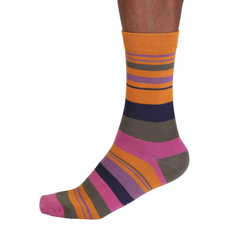 Thought Fashion Clothing Maddock Bamboo Stripe Mens Socks Turmeric Yellow SPM846 side