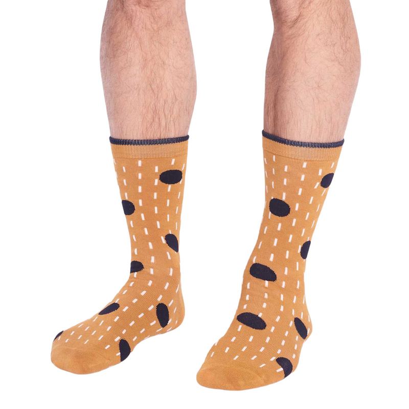 Thought Fashion Leroy Spot Bamboo Mens Socks Mustard Yellow SPM786 front