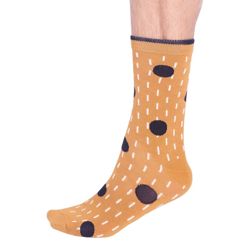 Thought Fashion Leroy Spot Bamboo Mens Socks Mustard Yellow SPM786 side