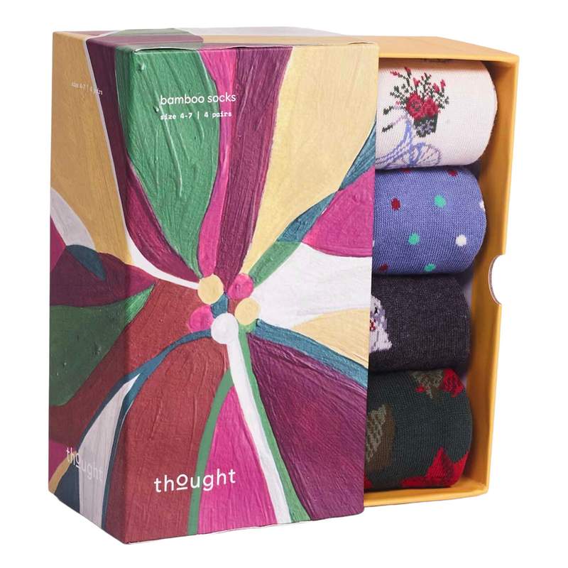 Thought Fashion Poinsettia Bike Bamboo Ladies Sock Box SBW6728 box open