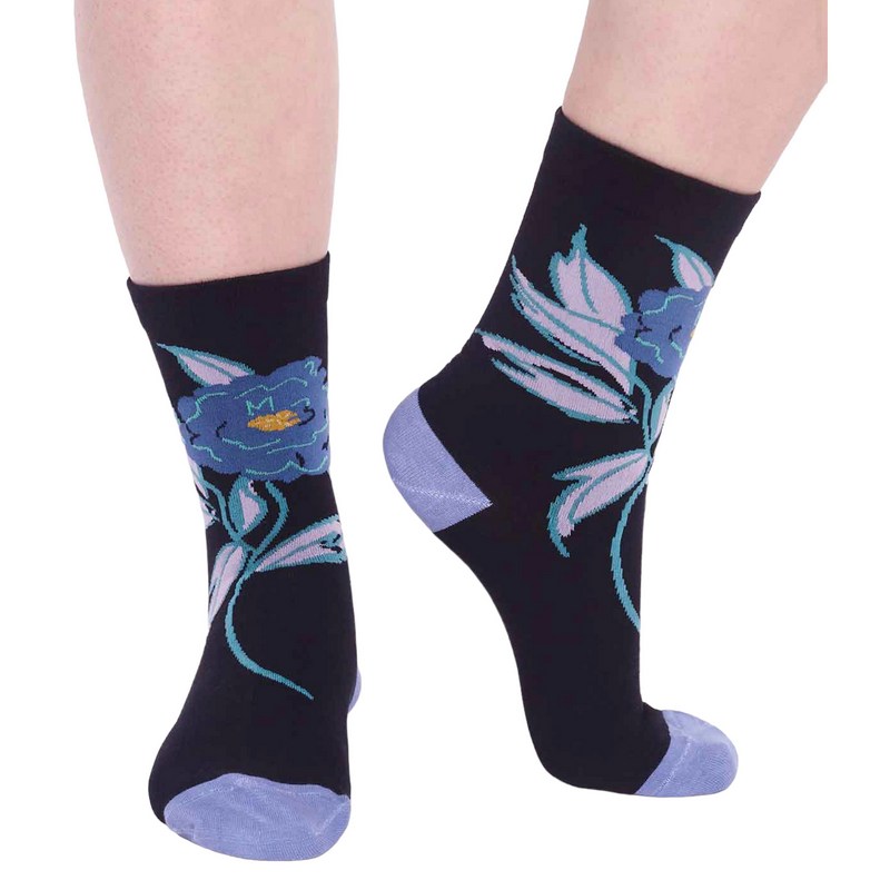 Thought Fashion Rossa Floral Organic Cotton Ladies Socks Black SPW802 front