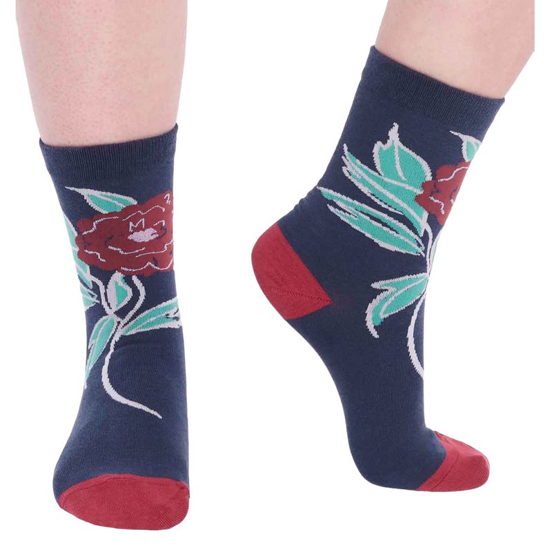 Thought Fashion Rossa Floral Organic Cotton Ladies Socks Slate Blue SPW802 front