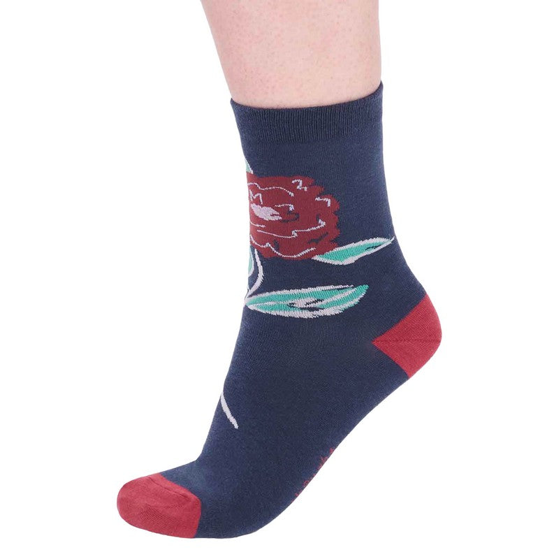 Thought Fashion Rossa Floral Organic Cotton Ladies Socks Slate Blue SPW802 side