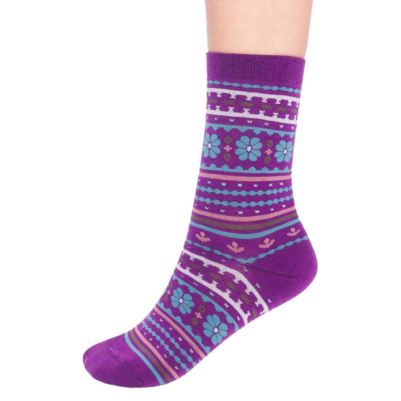 Thought Fashion Waverly Pattern Organic Cotton Socks Deep Purple SPW801 side