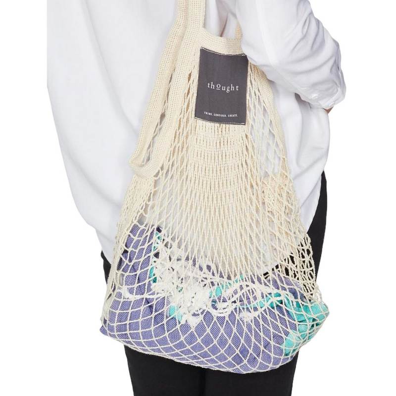 Thought Organic Cotton String Bag in Stone WAC4299 on model close-up