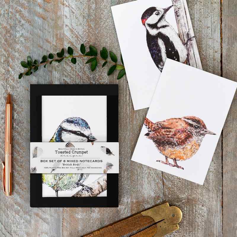 Toasted Crumpet British Birds Boxed Set of 8 Mixed Notecards BX02 lifestyle