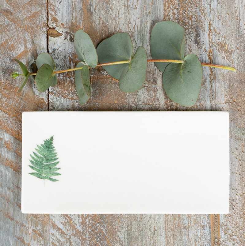 Toasted Crumpet Fern Rectangular Soap Dish FSD15 on table