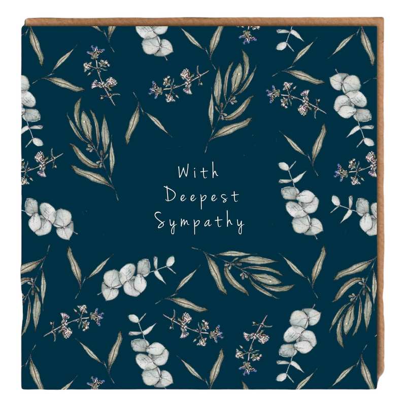 Toasted Crumpet Greetings Card With Deepest Sympathy Blue Floral EF38 front