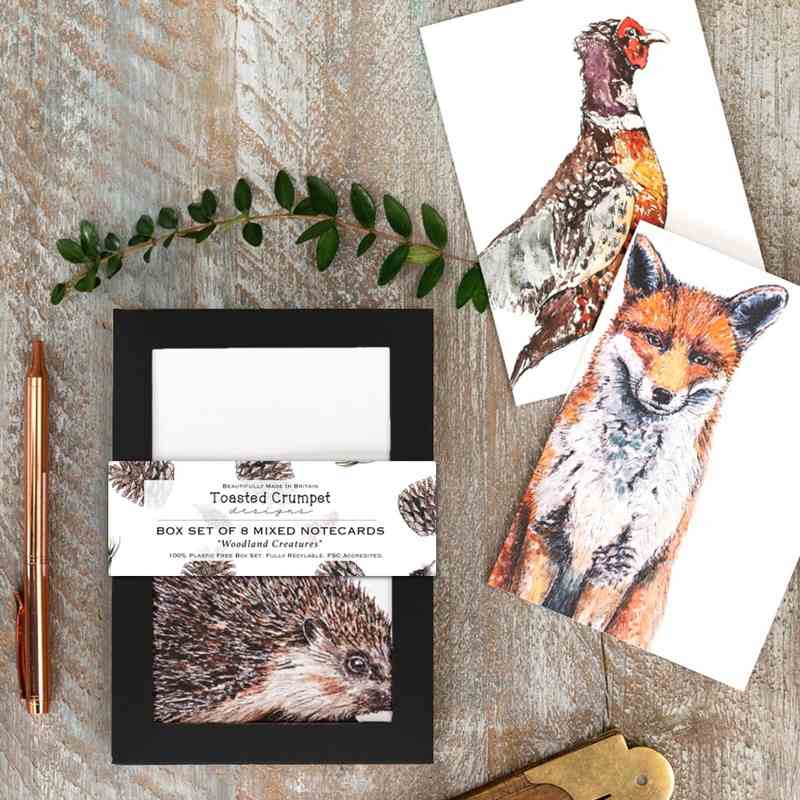 Toasted Crumpet Woodland Creatures Boxed Set of 8 Mixed Notecards BX04 lifestyle