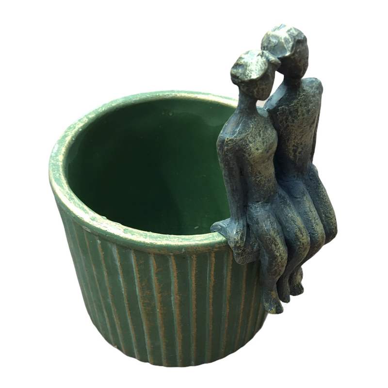 Togetherness Pot Hanger Bronze Finish Sculpture 411014 on plant pot