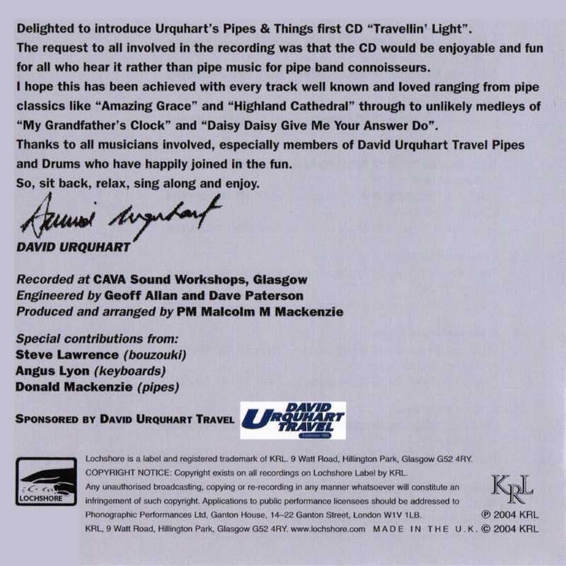 Urquhart's Pipes & Things Travelling Light CDLDS7005 CD  back
