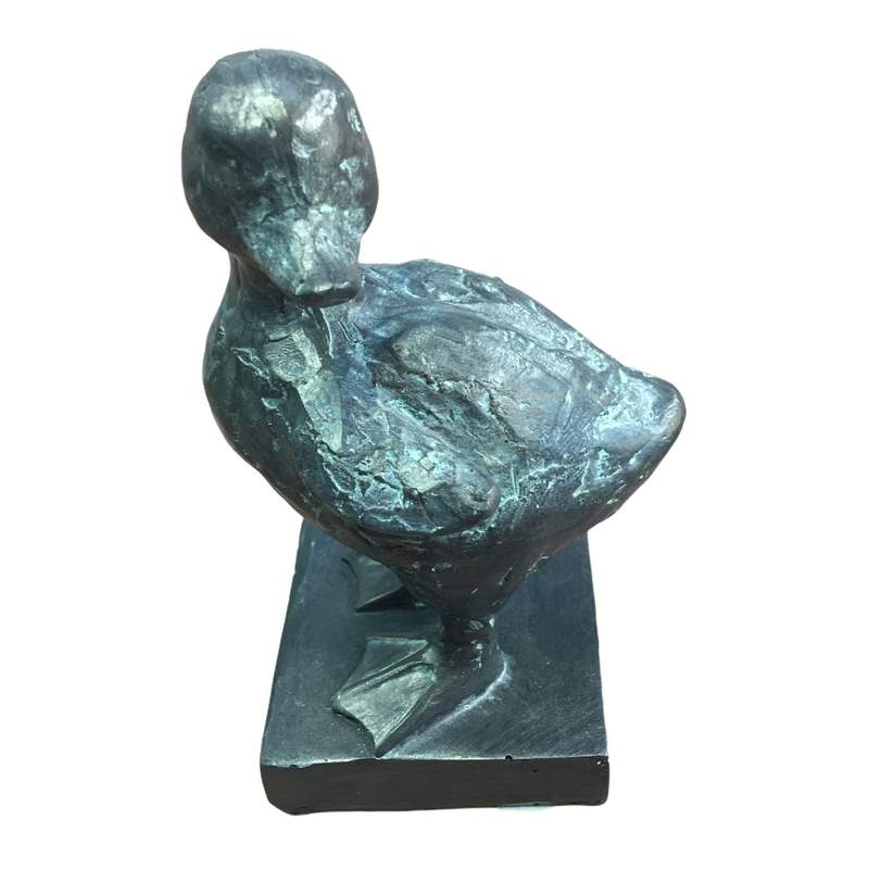 Verdigris Finish Resin Gosling Sculpture 2