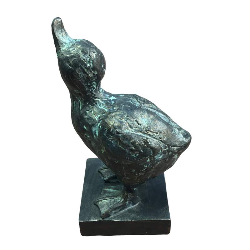Verdigris Finish Resin Gosling Sculpture 3