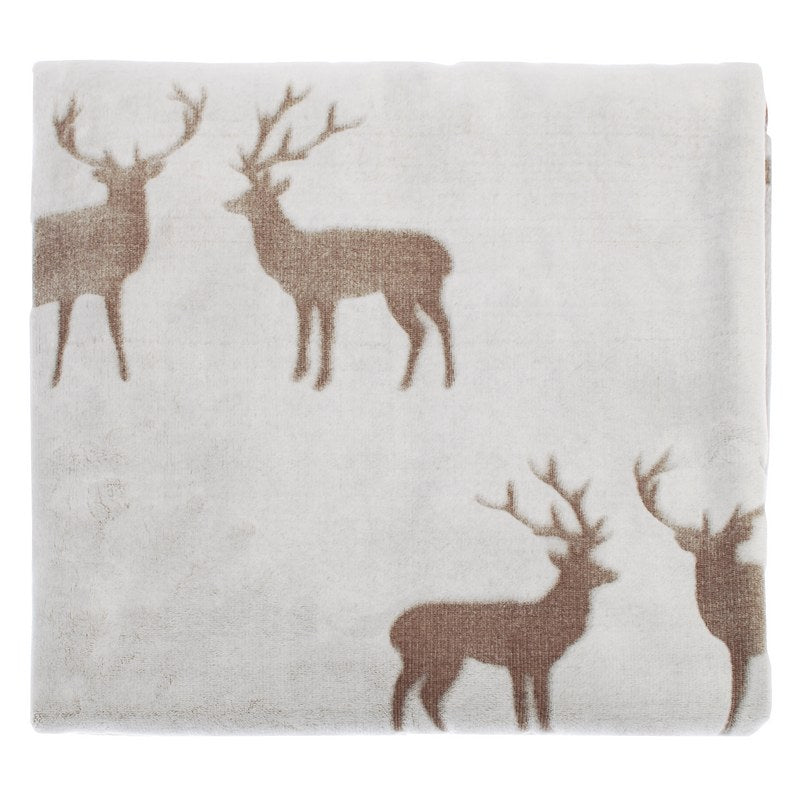 Waltons Of Yorkshire Brown Reindeer Grey Throw AWTRB folded