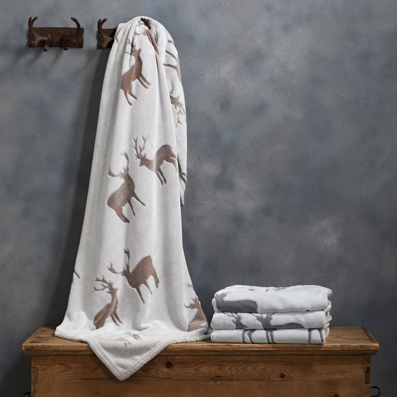 Waltons Of Yorkshire Brown Reindeer Grey Throw AWTRB lifestyle