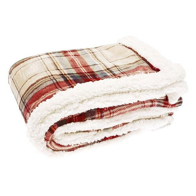 Waltons Of Yorkshire Check Sherpa Flannel Throw Linen Tartan AWTSHL folded