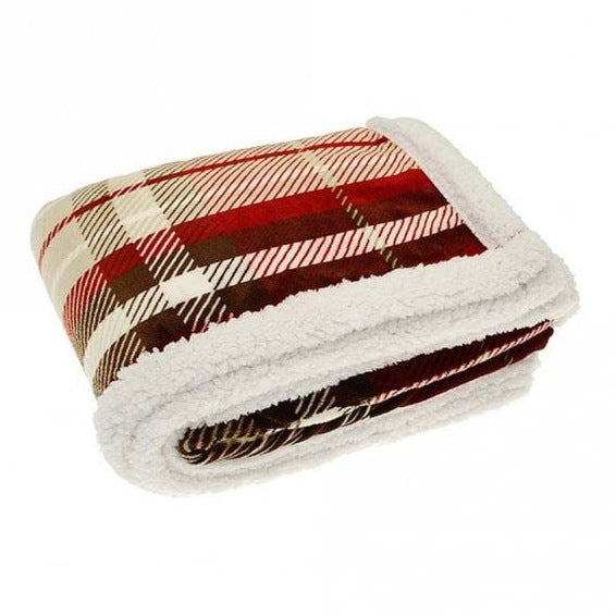Waltons Of Yorkshire Check Sherpa Flannel Throw Red tartan AWTSHR folded