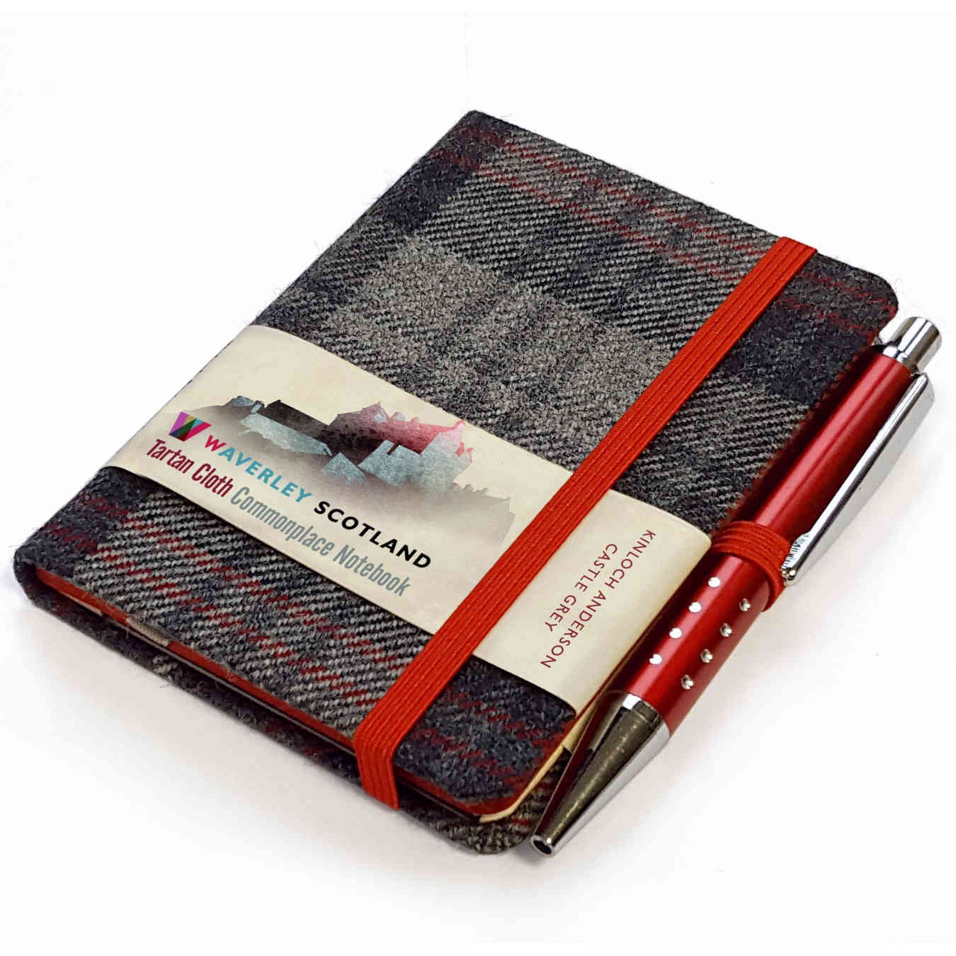 Waverley Scotland Tartan Cloth Mini Notebook and Pen Castle Grey
