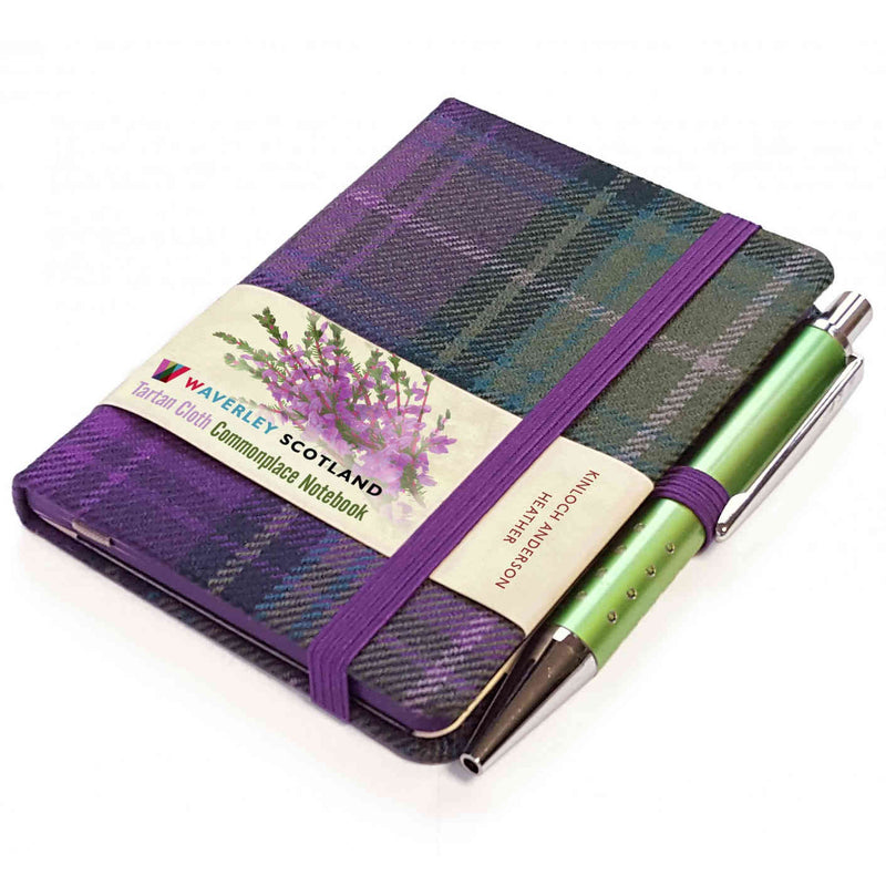 Waverley Scotland Tartan Cloth Mini Notebook and Pen Heather